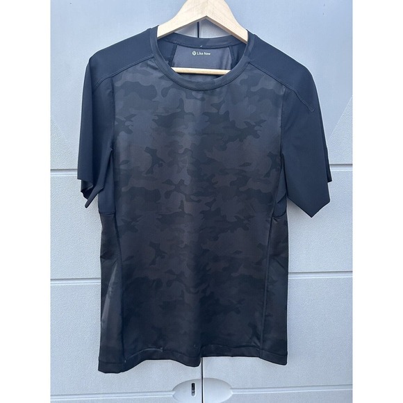 Lululemon Repetition Short Sleeve Shirt Sz Medium Savasana Camo Black READ - Picture 1 of 15